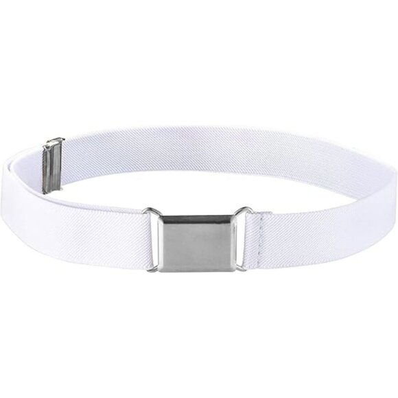 HOLD’EM Children’s Elastic Silver Buckle Belts Boys Girls Toddler 2T-5T- White - Picture 1 of 6